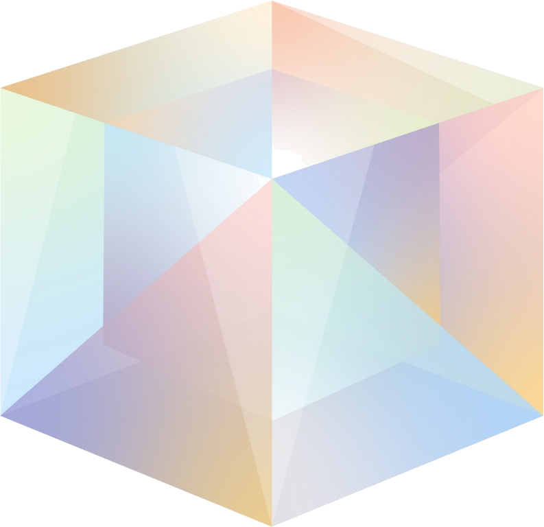 Auralense iridescent prism cube logo