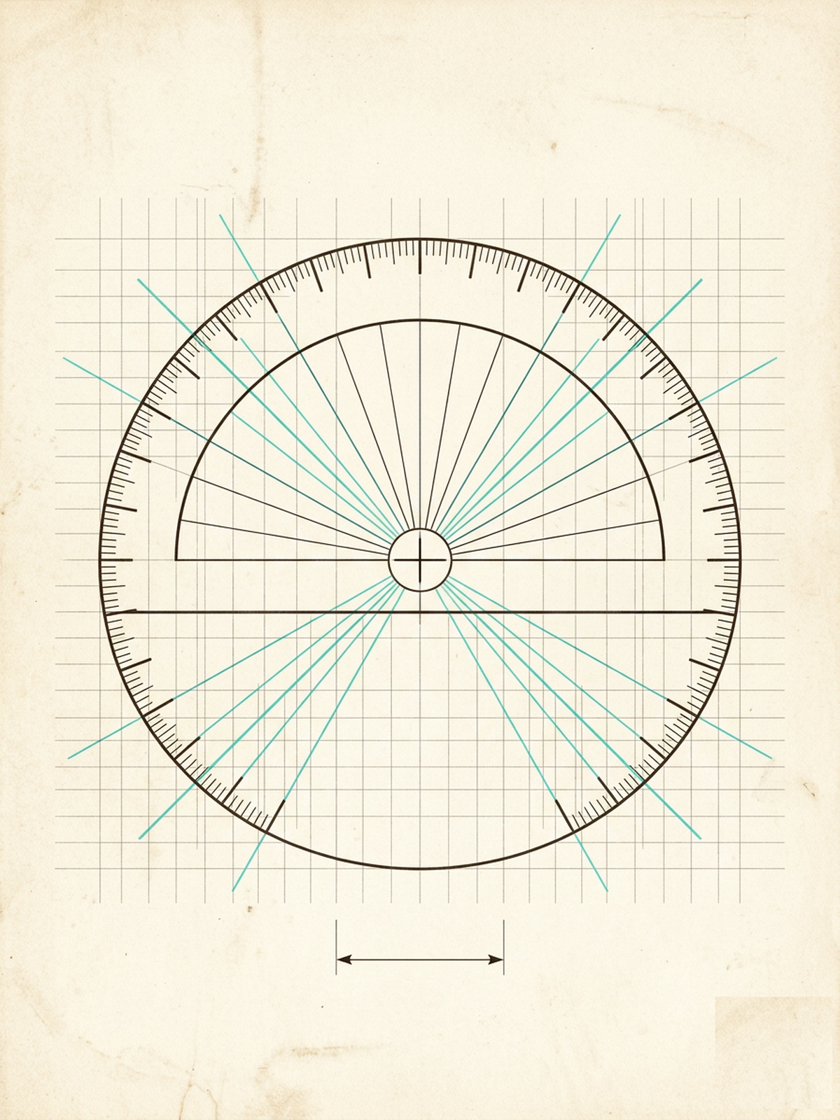 Vintage drafting illustration of a protractor — Franco Blueprint ARC of Impact Academy