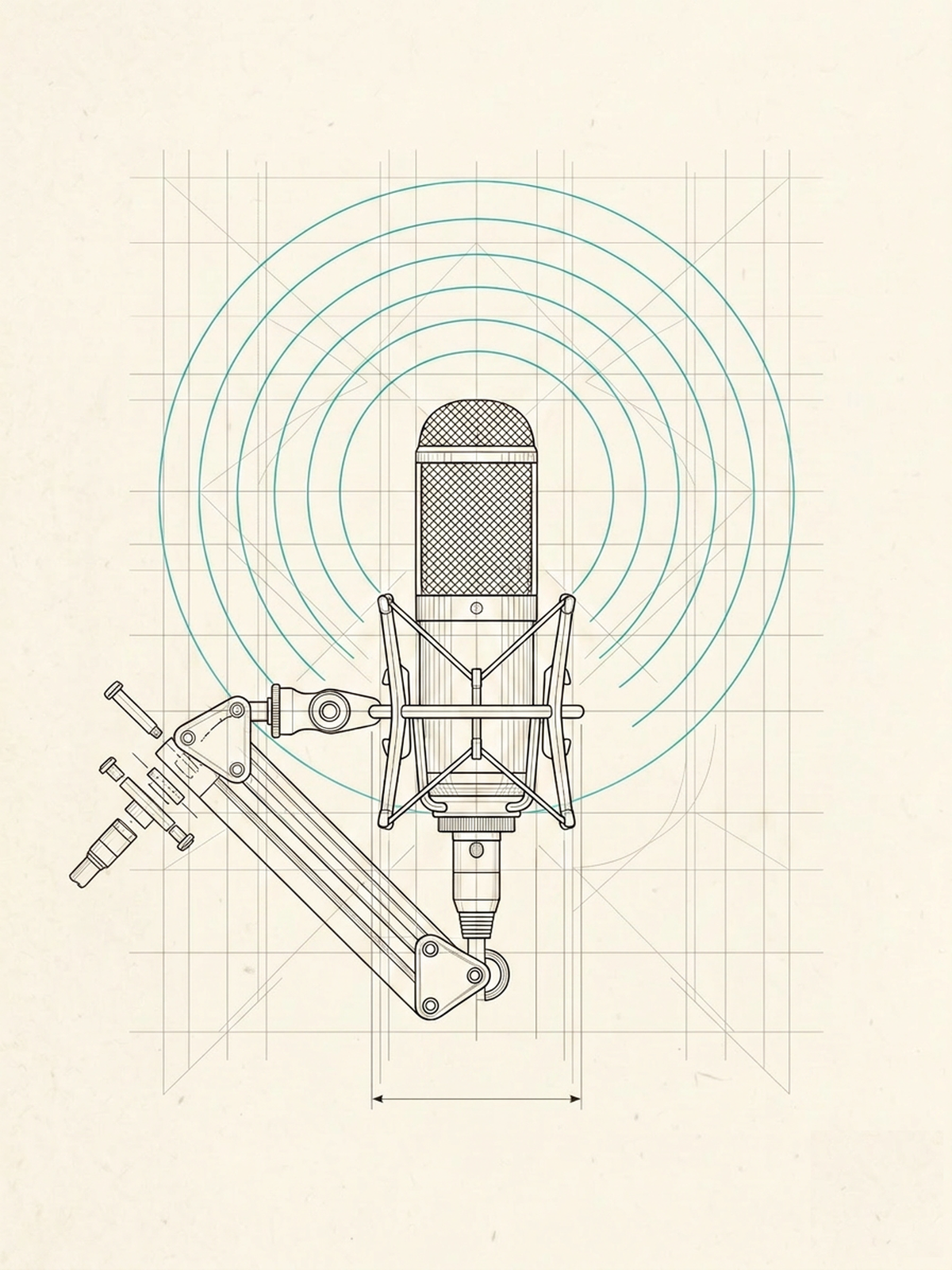 Vintage drafting illustration of a microphone — Franco Blueprint Artists & Creatives