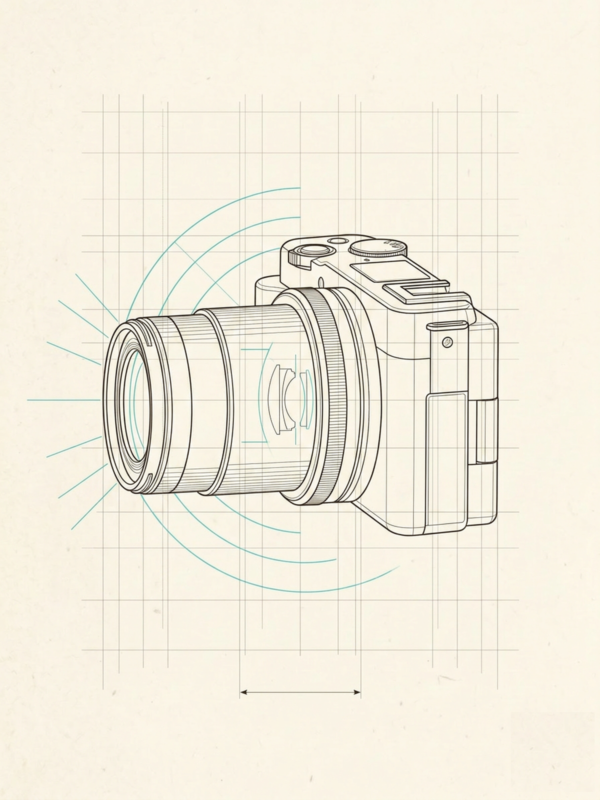 Vintage drafting illustration of a vlogging camera — Franco Blueprint Content Creators